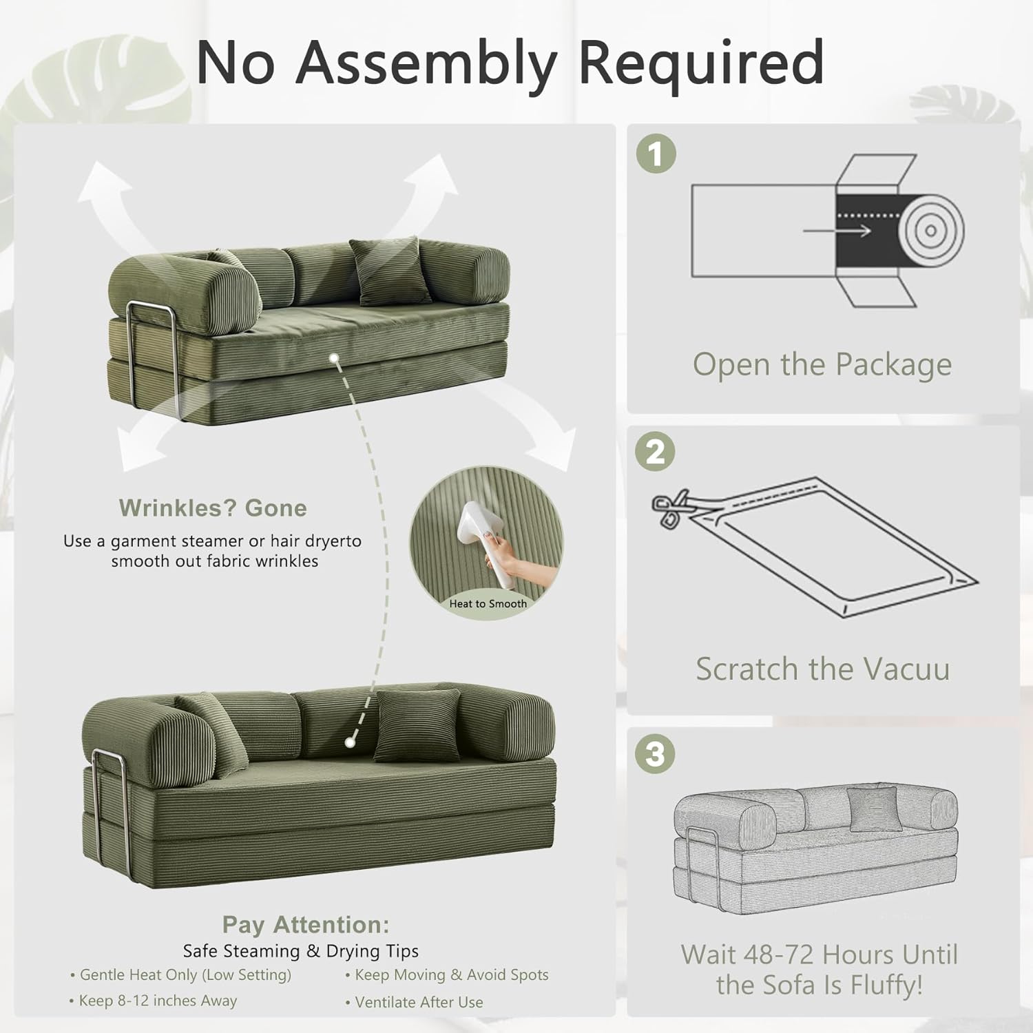 78" Convertible Sofa Bed, 5-in-1 Corduroy Upholstered Boneless Couch, Pull Out Loveseat Sleeper Bed, Floor Sofa Modular Futon Couch for Living Room Bedroom, Lounge, Apartment Green