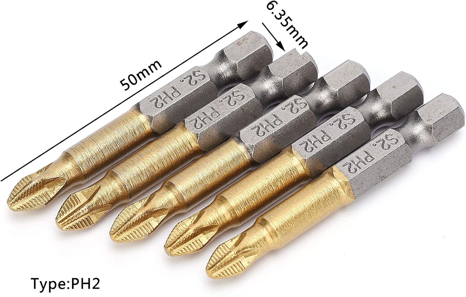 Cross Head Bit, 5pcs PH2 Screwdriver Bits Sets 1/4 Inch Hex Shank Power Tools 50mm, Screwdriver Bits, Screwdriver Sets Suitable for Electric, Hand Screwdrivers, Electric Drills, Etc.