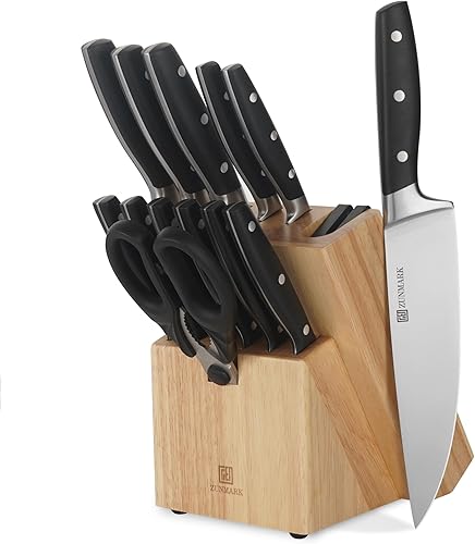 Juego de cuchillos de cocina, juego de cuchillos profesionales de 13 piezas con bloque y afilador, juego de cuchillos de chef afilados, ideal para