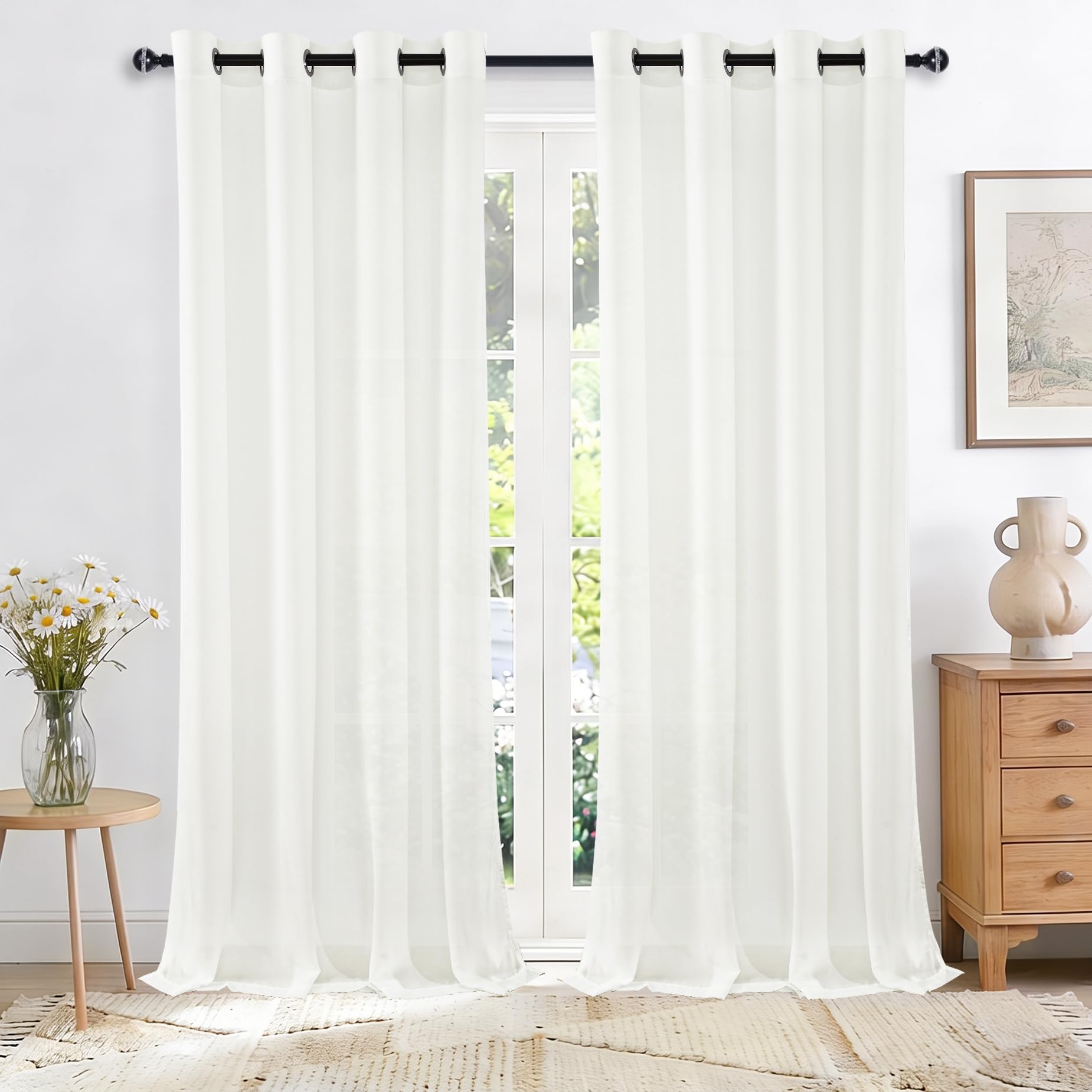 JIUZHEN Non-See-Through White Voile Curtains Privacy Protection 96 Drop
