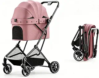 Dog Stroller Cat Carrier One Click Folding Pet Wagon with Storage Basket | Pet stroller features a one click auto fold frame and lower basket to help transport companions(Red,Detachable style)