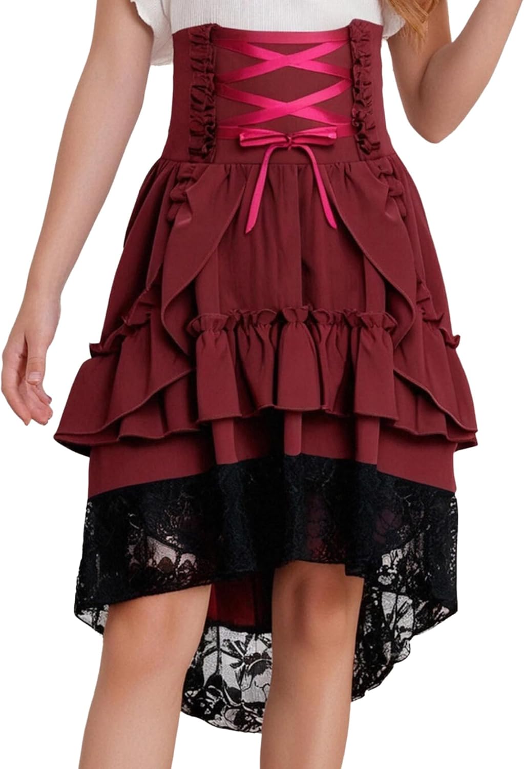 Kids Girls Medieval Vintage Renaissance Outfits Victorian Gothic Royal Skirt Tiered Ruffle Dance Skirt