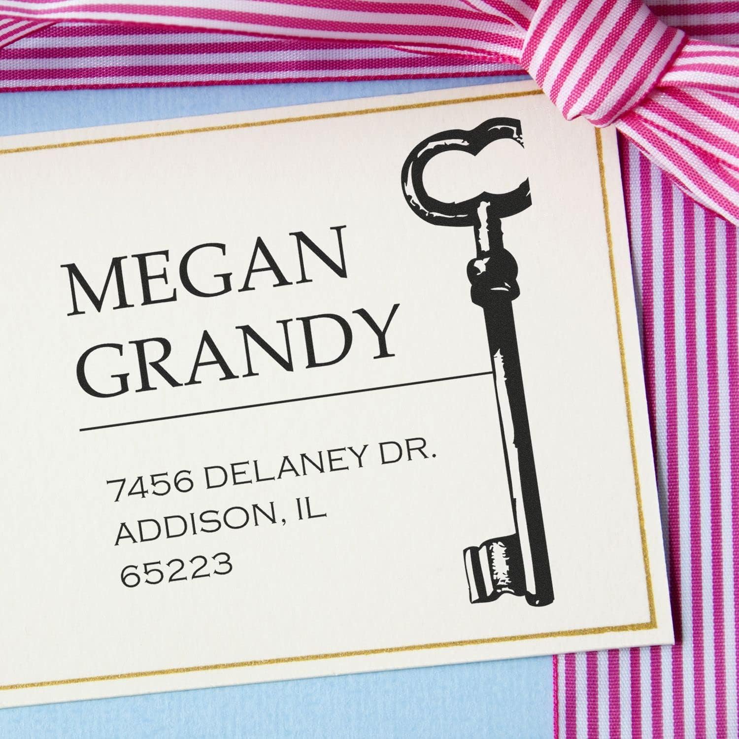 Sideways Key Personalized Envelope Address Stamper, Square Imprint, Size 1-5/8", Modern Address Stamp, Realtor Gift, Square Address Stamp, Uses Stamp Pad