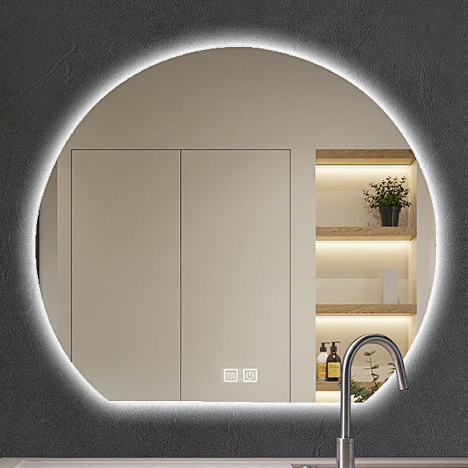 Miroir design moderne demi-lune à intensité variable pour salle de bain
