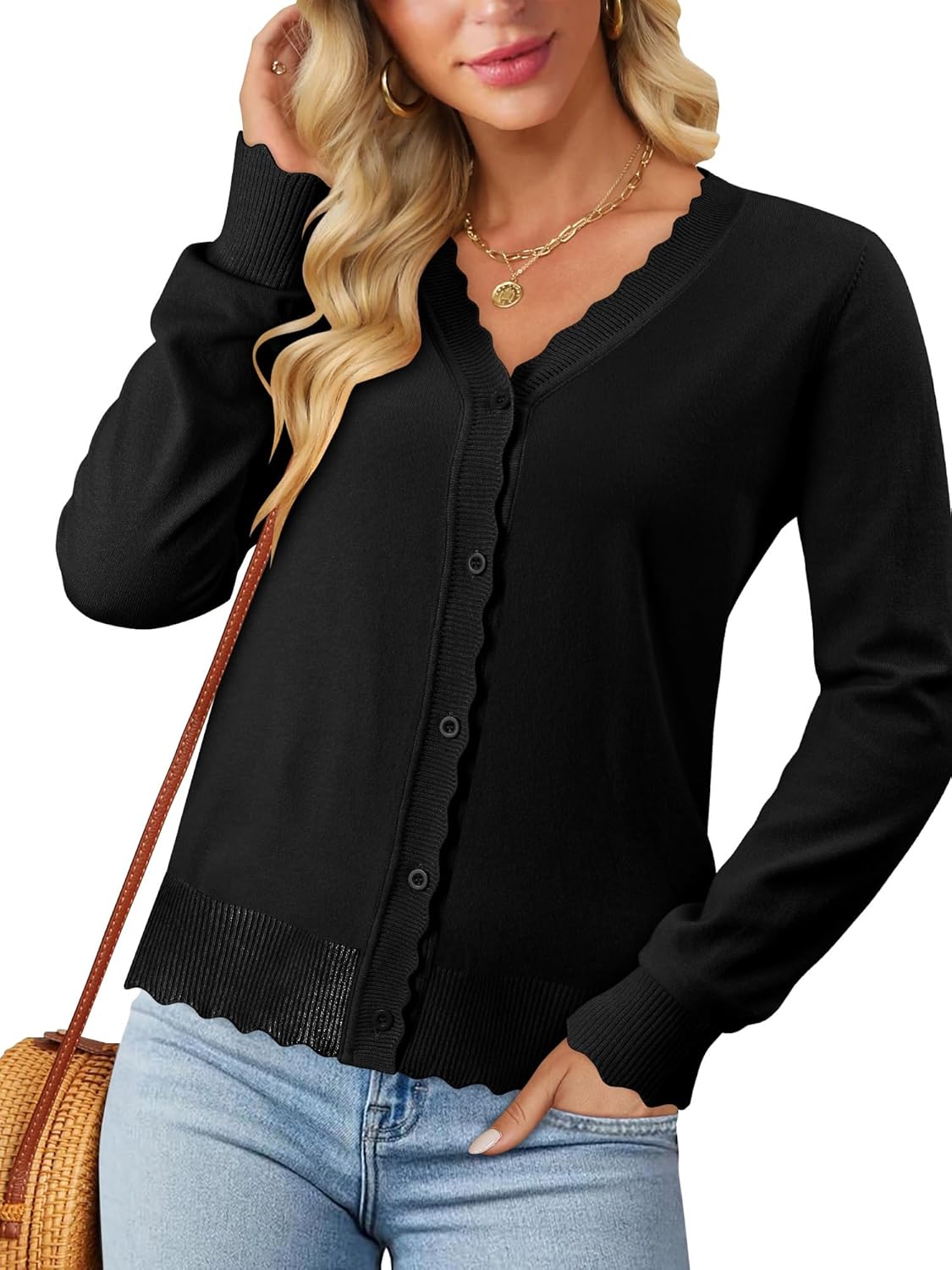 onlypuff Cardigan for Women Dressy Button Down Sweaters Work Cardigans Trendy Clothes Long Sleeve Knit S-2XL - Image 5