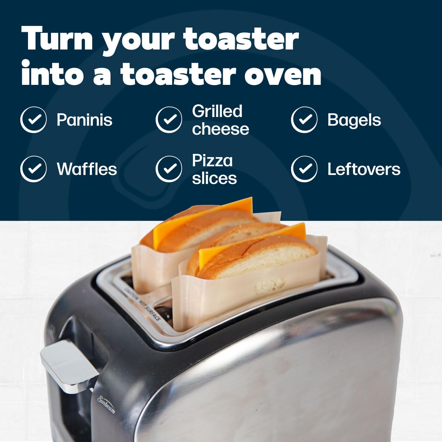 Reusable Toaster Bag - For Grilled Cheese Sandwiches, Pizza Rolls, + - Nonstick Toaster Bags Made of Teflon - BPA & PFOA Free Little Bags - Toaster Bags Reusable Up To 50 Uses (Set of 4)