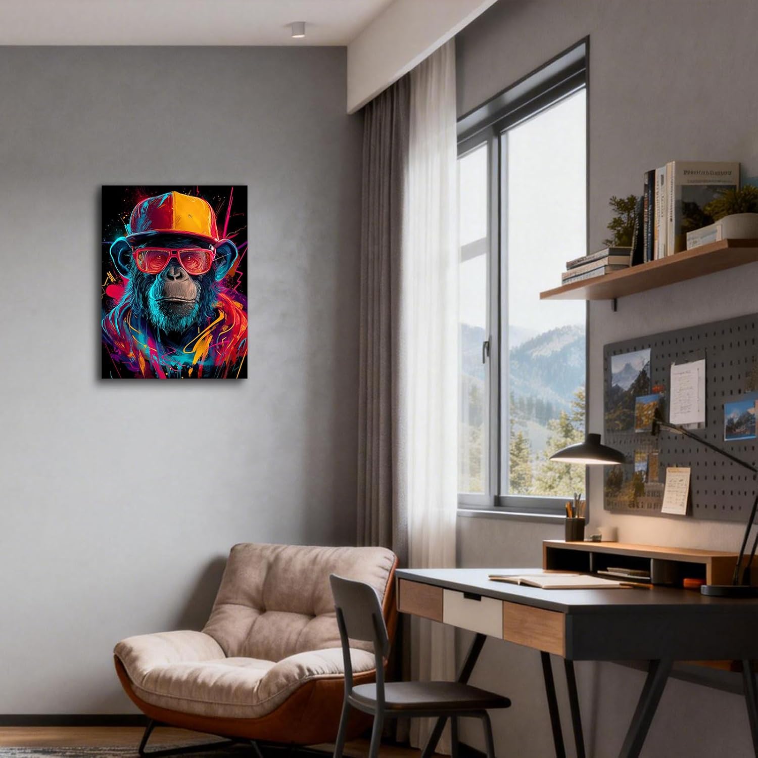 Halioyo Hip Hop Monkey Canvas Wall Art Decor- Vibrant Graffiti Style Music Room Decor, Modern Abstract Cool Monkey Painting for Living Room, Bedroom, Dorm, Office (24x36 Inches)