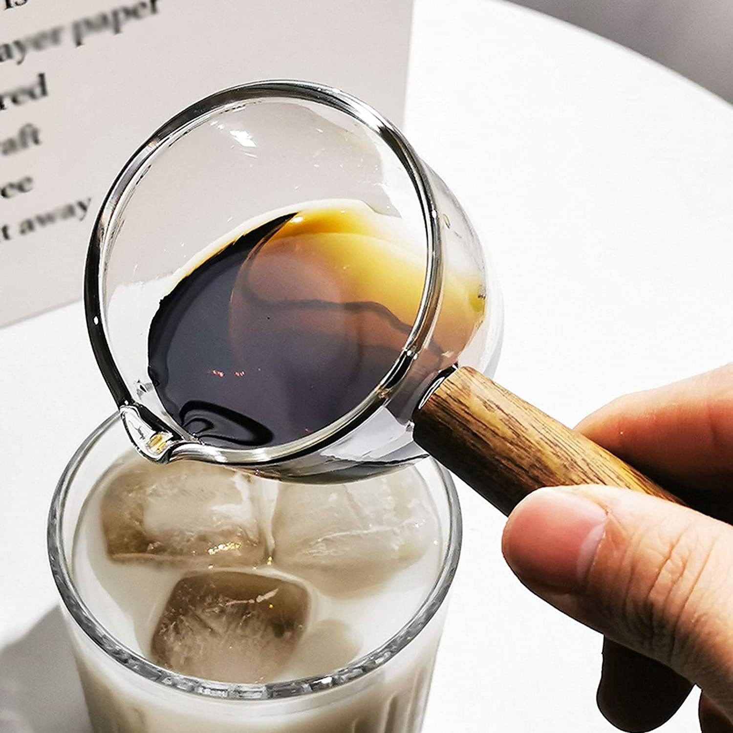 Milk Frother Cup Milk jug decor Italian Milk Cup Heat-resistant Glass Coffee Cup With Handle Mini Creamer Pot Creative Seasoning Cup Suitable for Dining Establishments mini Milk jug (Size : Large)