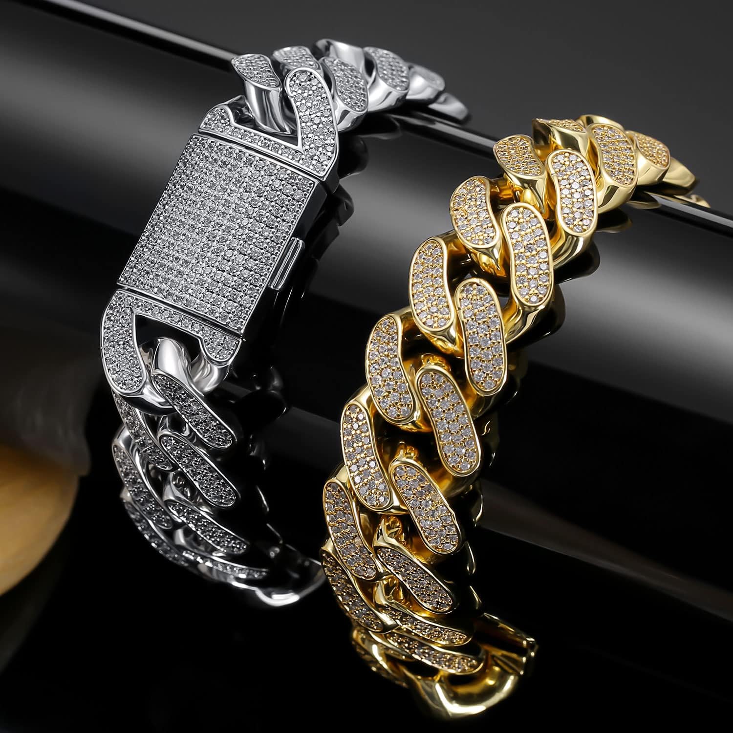 15mm Cuban Link Bracelet for Men 18K REAL Gold Plated/White Gold Plated Iced Out Hip Hop Jewelry 5A+ Cubic Zirconia