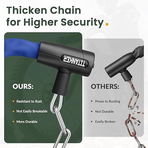 Miniatura 6 de Titanker Candado de cadena para bicicleta con llaves, 3.3 pies de seguridad, resistente, antirrobo, cadena de bicicleta para bicicleta, motocicleta,