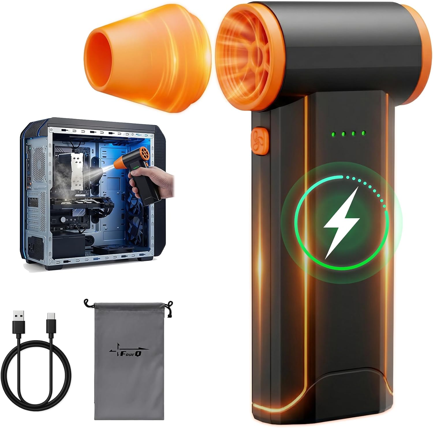 FOURQ F5 Electric Air Duster-100000RPM Super Power Cordless Air Duster,Use Brushless Motor,4-Gear Adjustable Dust Blower Replace Compressed air can for Computer,Keyboard,Outdoor,House and Car