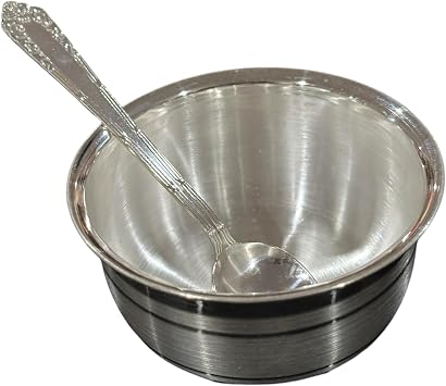 999 Pure Silver Hallmarked 150ml Bowl & Spoon - 3.5-inch Set#01
