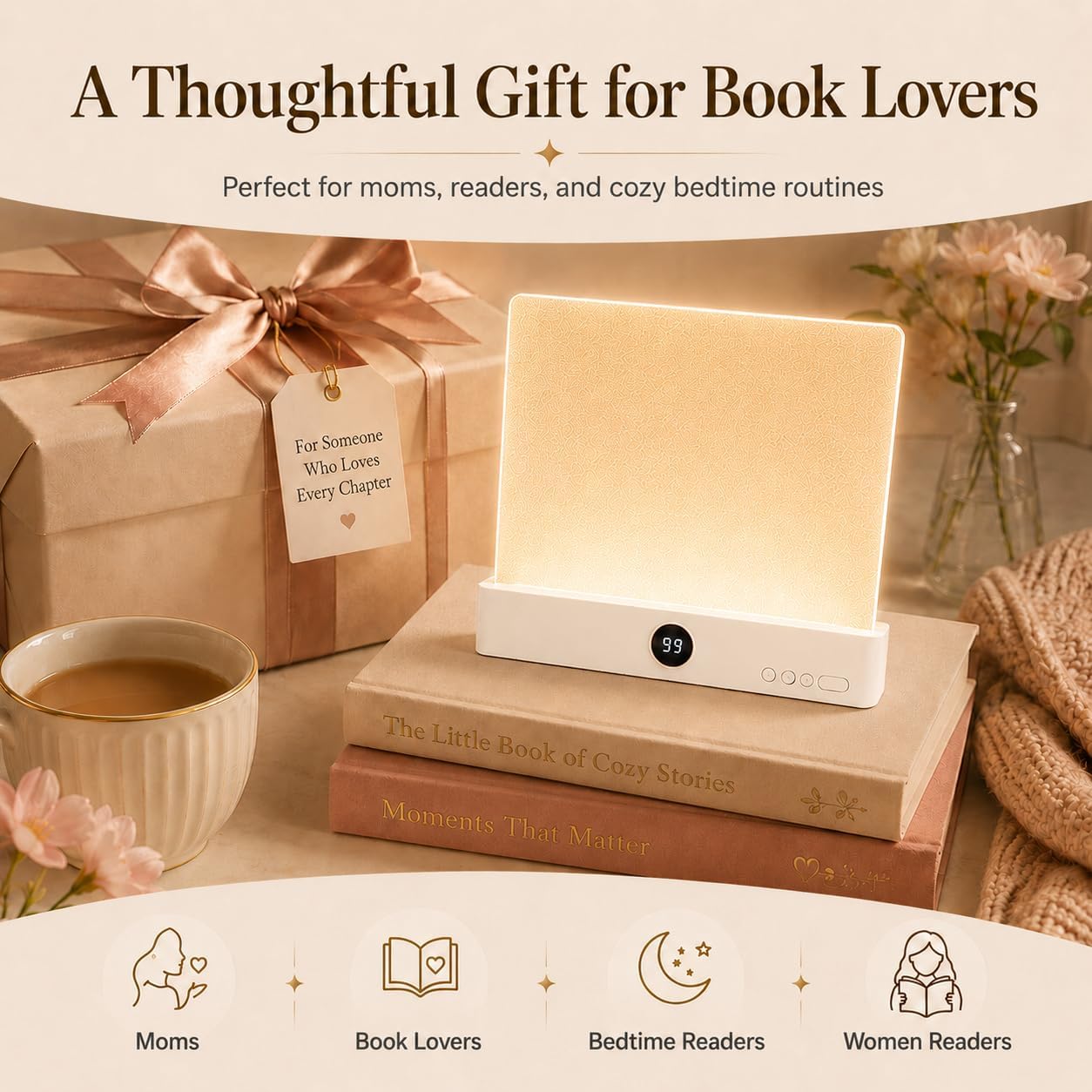Book Light for Reading in Bed at Night, Rechargeable Flat Book Light with 3 Color Modes & Timer, Dimmable Full Page Light, Clear LED Page Reading Light for Travel (White)