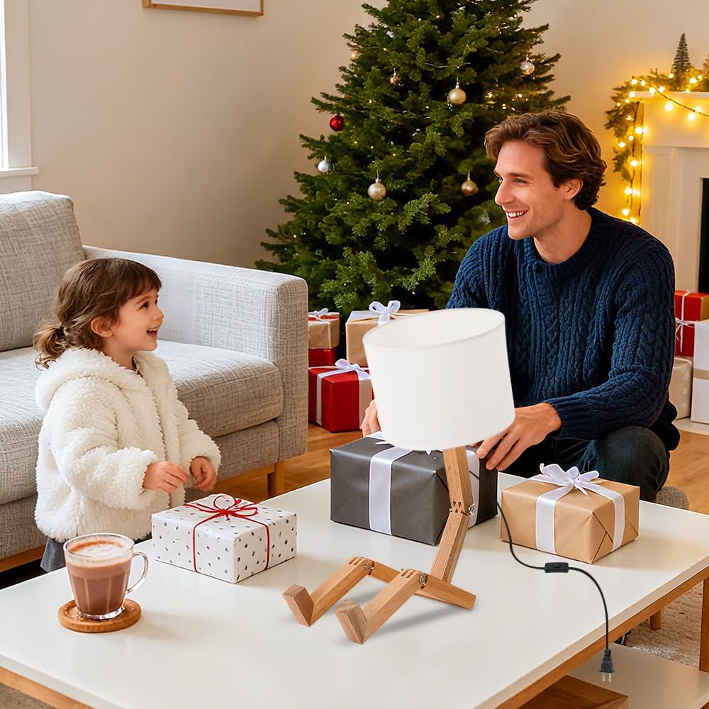 Robot Table Lamp,Funny Desk Lamp,Cute Desk Light with Wood Flexible Arms and Legs,E26 Base,Eye-Caring Novelty Bedside Lighting For Home Office,Bedroom,Bookshelf,Dorm,Study,Nightstand,Unique Lamps