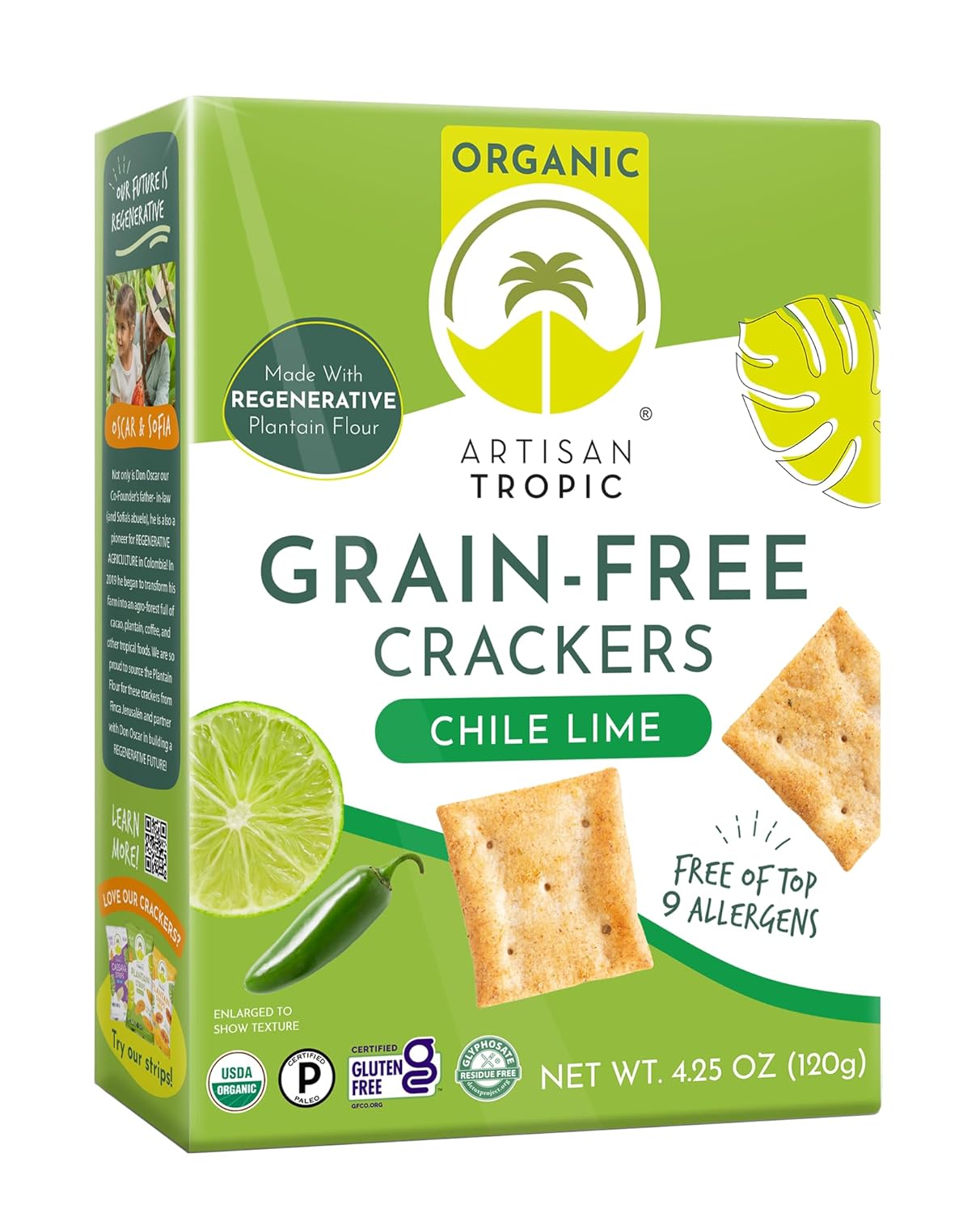 Artisan Tropic Chile Lime Organic Crackers, Gluten Free, Grain Free, 4.25 Ounces (Pack Of 6)