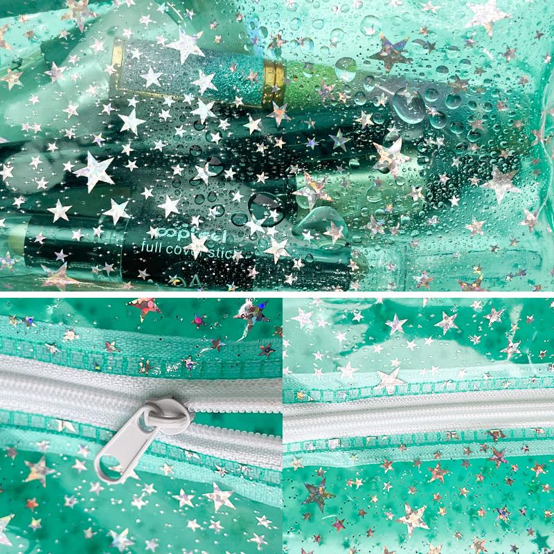 1PCS Star Printing Clear Cosmetics Makeup Bag Waterproof Travel Toiletry Storage Bag Vinyl Plastic PVC Zippered Organizer for Girls Friends Women (pink)3