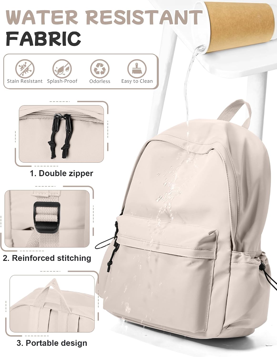 SEAFEW Off White Backpack for Girls Women Waterproof High School Book Bag Cute Backpack for Men Teens Boys, Lightweight Simple Middle School Back Pack Daypack image 5