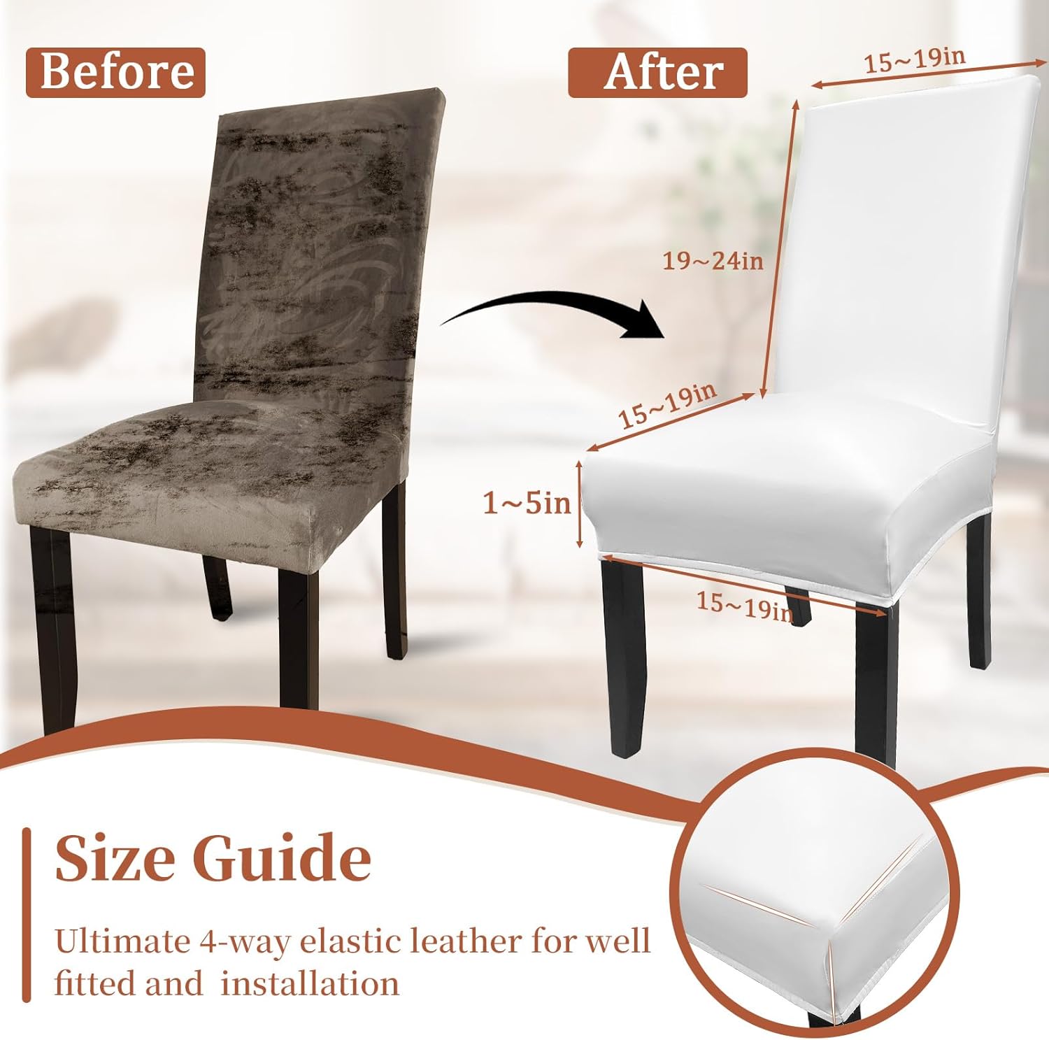 KD Dining Chair Covers Long (Pure White, 6pcs)