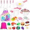 Kids Play Kitchen Accessories Set, Pretend Play Cooking Toys Set, Kitchen Toys Playset for Toddlers, Toy Pots and Pans for Kids Kitchen with Fake Play Food Cookware Utensils Dishes, Girls Boys Gift