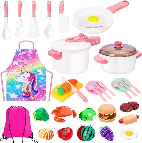 Juego de accesorios de cocina para niños, juego de ollas y sartenes para niños, juego de cocina para niños pequeños, juguetes de cocina con platos