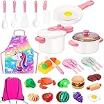 Meaicezli Kids Play Kitchen Accessories Set, Pretend Kids Pots and Pans Playset Toddler Cooking Set Play Kitchen Toys with Fake Play Food Dishes Utensils for Girls Boys Ages 1 2 3 4 5 6 7 8, Pink