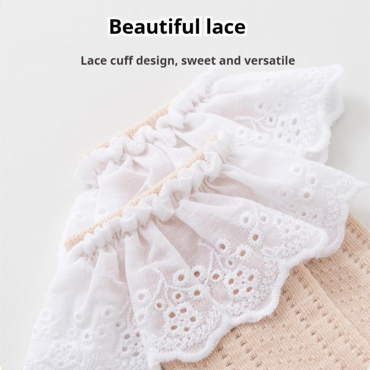 Baby Girl Knee High Socks with Grips Eyelet Ruffle Lace Princess Non Slip Toddler Dress Socks Newborn Infant 4 Pairs