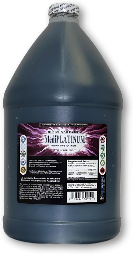 MediPLATINUM Gut Booster True Colloidal Platinum PtNP Nutritional Supplement - 1 US Gallon in BPA-Free Plastic Jug