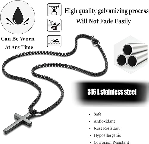 Miniatura 4 de Collar de cruz de acero inoxidable para hombre, collar de cruz de plata para niño, collar con colgante de cruz pequeña, joyería simple, cadena de