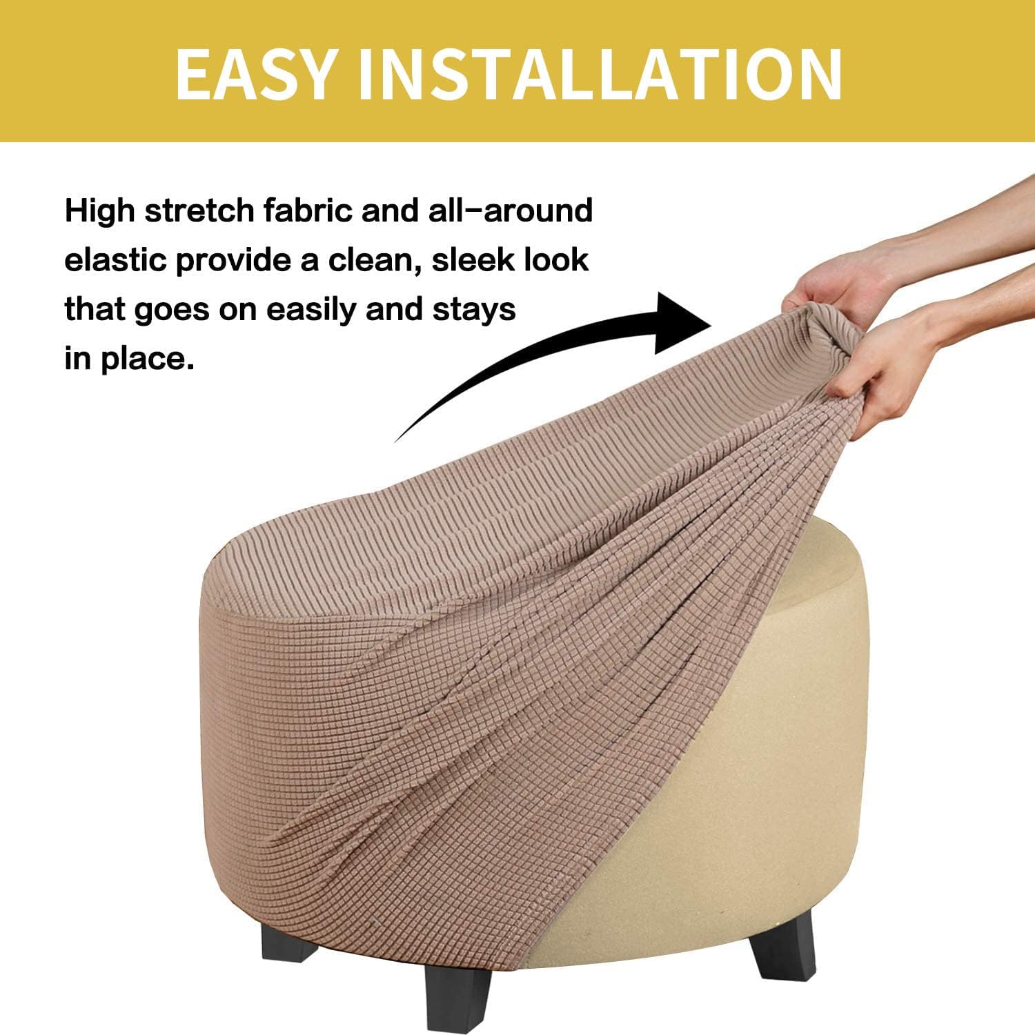 Elastic Circular Footstool Cover with Elastic Bottom - Machine Washable Polyester Protective Cover for footstools Brown Large 6pcs