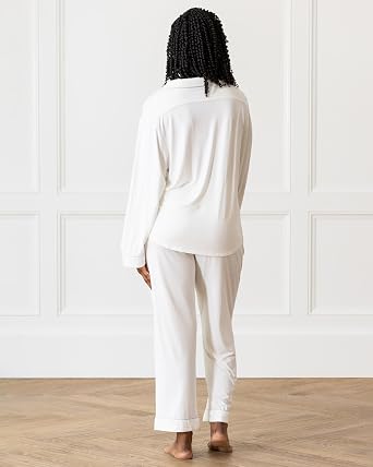 Cozy Earth 95% Viscose From Bamboo Long Sleeve Pajama Set For Women - Button-Up Sleepwear Ivory