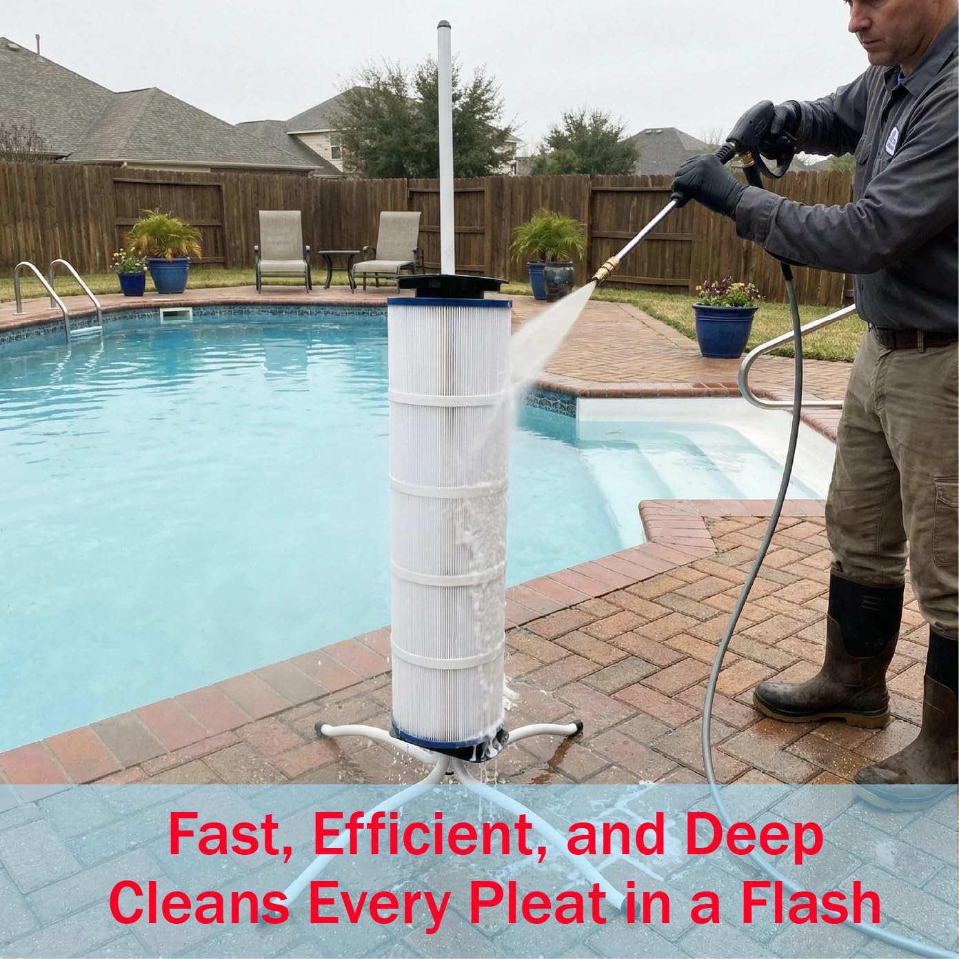Pool Filter Cleaner Stand Kit with Smooth Bearing, 360° Rotatable Washing Tool for 3", 4", 6" Filter Cartridges