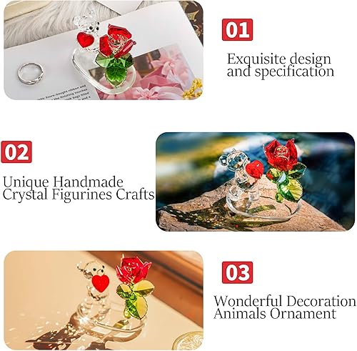 Miniatura 4 de H&D HYALINE & DORA Oso de cristal, corazones y rosas rojas, estatua de cristal de corte coleccionable, artesanías, objetos decorativos con base de