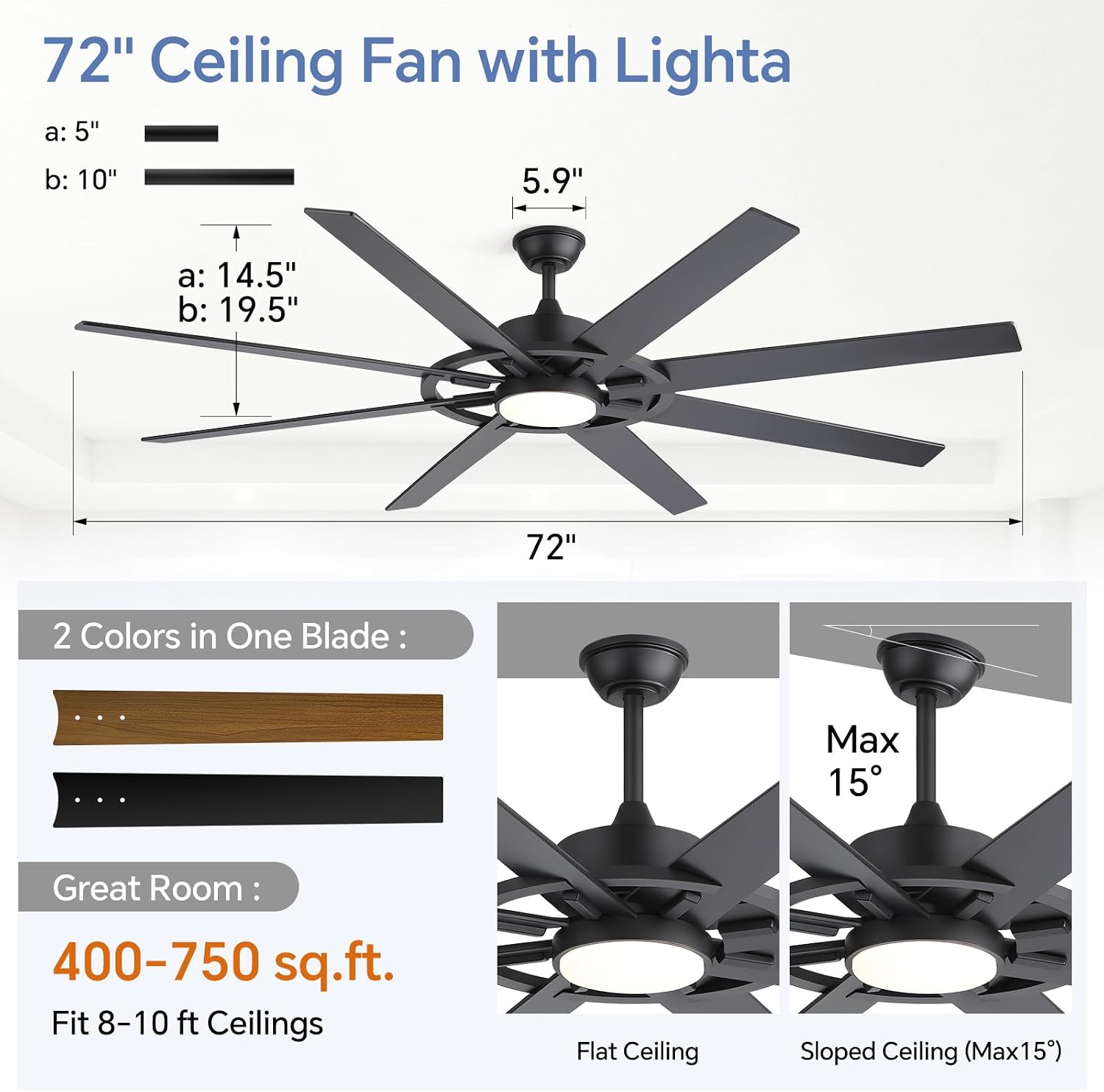 72 Inch Farmhouse Chandelier Ceiling Fan, Ceiling Fans with Lights and Remote, for Bedroom Rustic Lighting Ceiling Fans Outdoor Indoor, 6 Speed Reversible Quiet DC Motor, Noiseless
