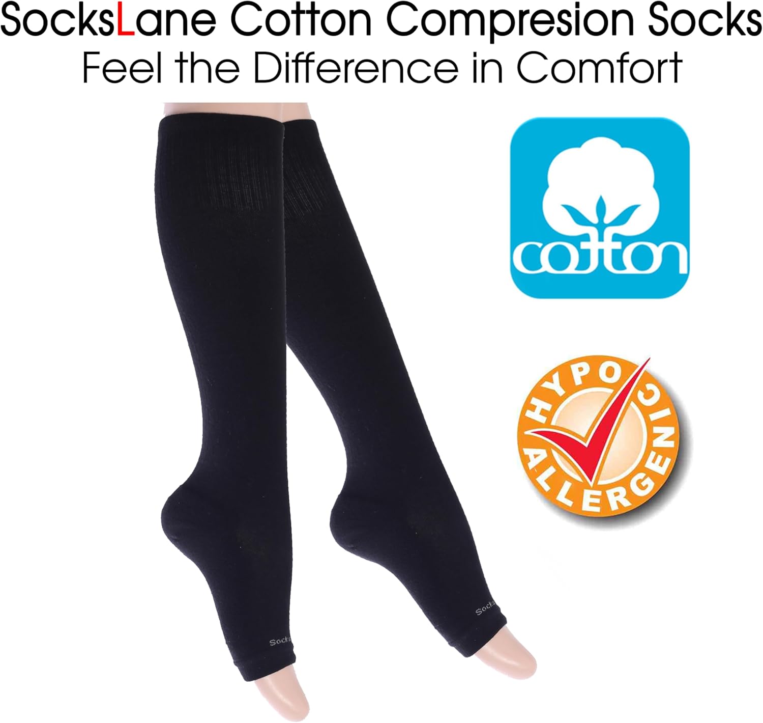 SocksLane Toeless Cotton Compression Socks, 15–20 mmHg Graduated Support, Knee-High Medical Compression (Black X/L) - Image 6