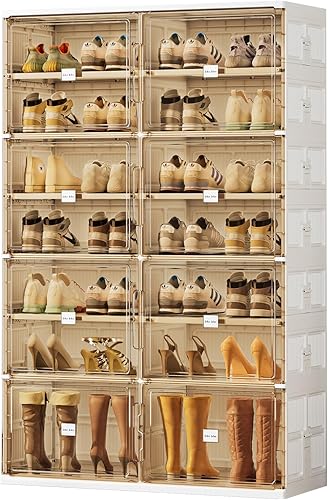 Miniatura 13 de JEKO&JEKO Organizador de zapatero plegable de 8 niveles para armario y entrada, caja grande de almacenamiento de zapatos colapsable con puertas