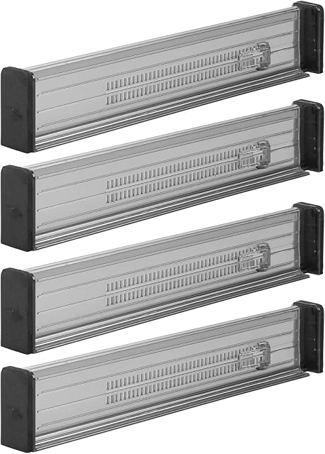 mDesign Set of 4 Drawer Organisers  Drawer Dividers for Practical Kitchen Storage  Drawer Insert for Kitchen and Bedroom Drawers  Smoke Grey