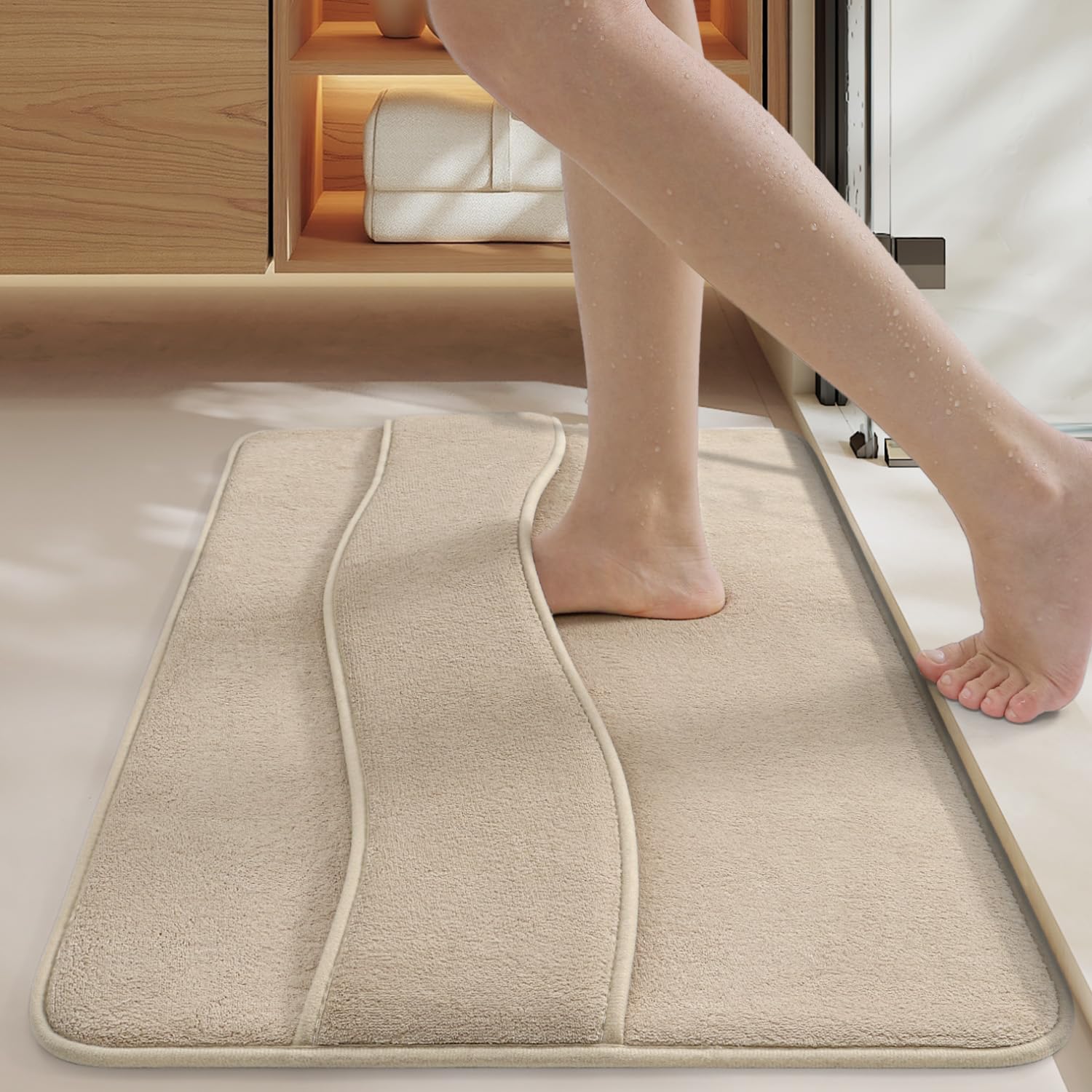 DEXI Alfombra Bañera 40 x 60 cm, Alfombrilla Ducha Antideslizante, Lavable a Máquina, Alfombras de Espuma Viscoelástica Extra Gruesa, Beige