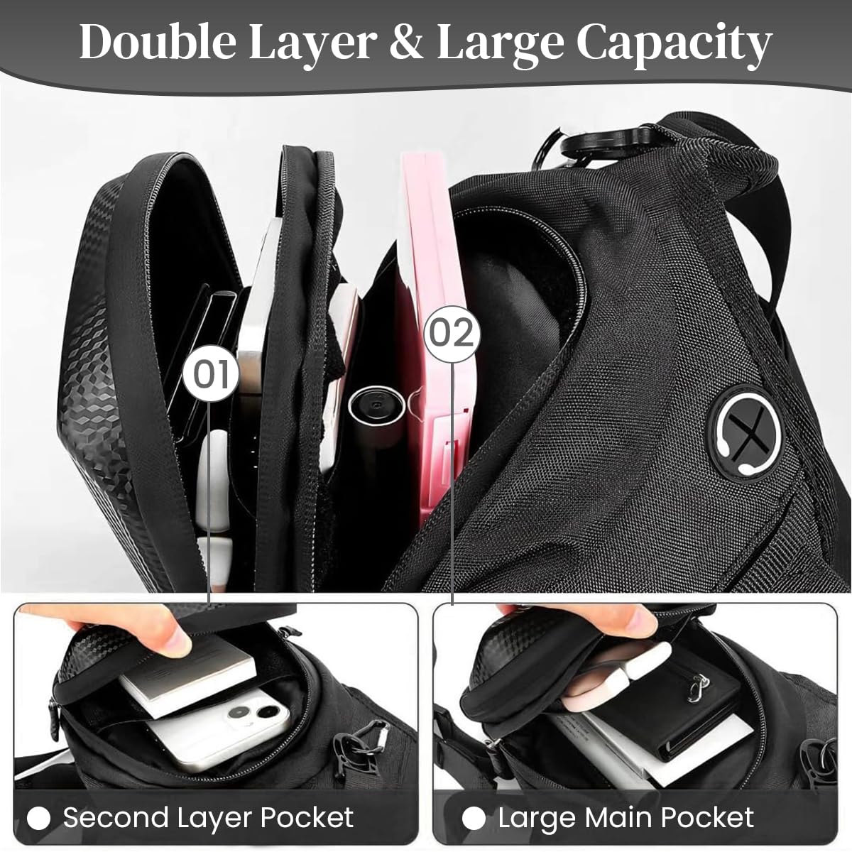 STHIRA® Waterproof Bag For Men Carbon Fiber Texture Crossbody Chest Pack Unisex Motorcycle Bag Travel Pouch For Phone & Essentials Casual Storage Riding pouch With Adjustable Strap Gifts For Bikers 1