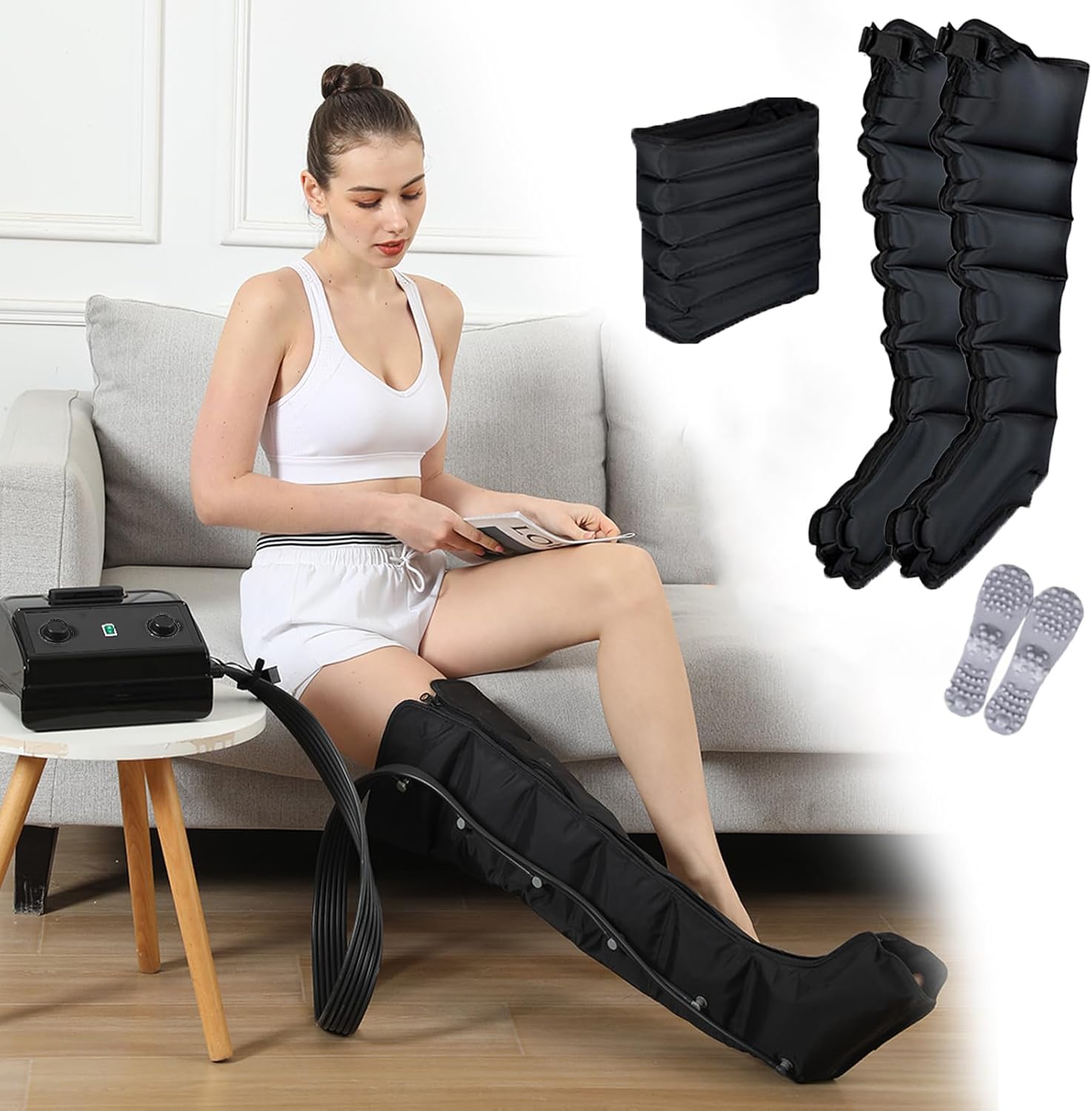 Massaggiatore Elettrico a Compressione d'Aria 6 Cavità, Massaggiatore Antidolorifico, per Drenaggio Linfatico, Gambe, Piedi, Braccia e Vita, Migliora la Circolazione Sanguigna