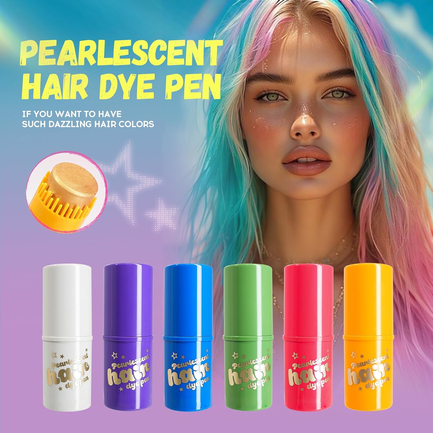 Temporary Hair Chalk for Girls, Washable Hair Color Stick & Comb Pen for Kids Adults Waterproof & Sweat-Proof, Glitter Color for Halloween, Birthday for Halloween Festival Parties, 4#Green