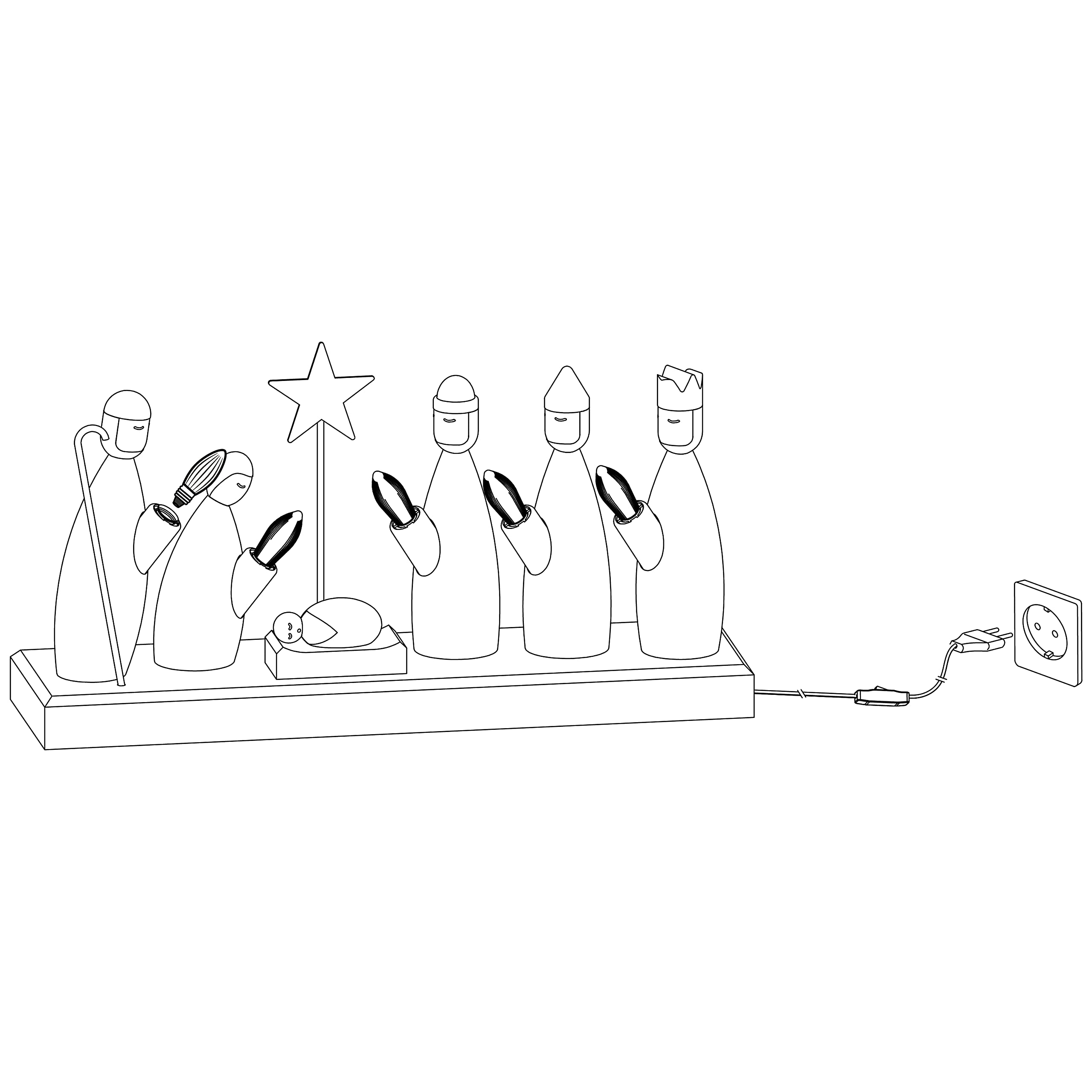 EGLO Lanterne de Noël avec 5 ampoules, chandelier de fenêtre avec | personnages de crèche en bois éclairés, arche de Noël avec câble, E10, blanc chaud
