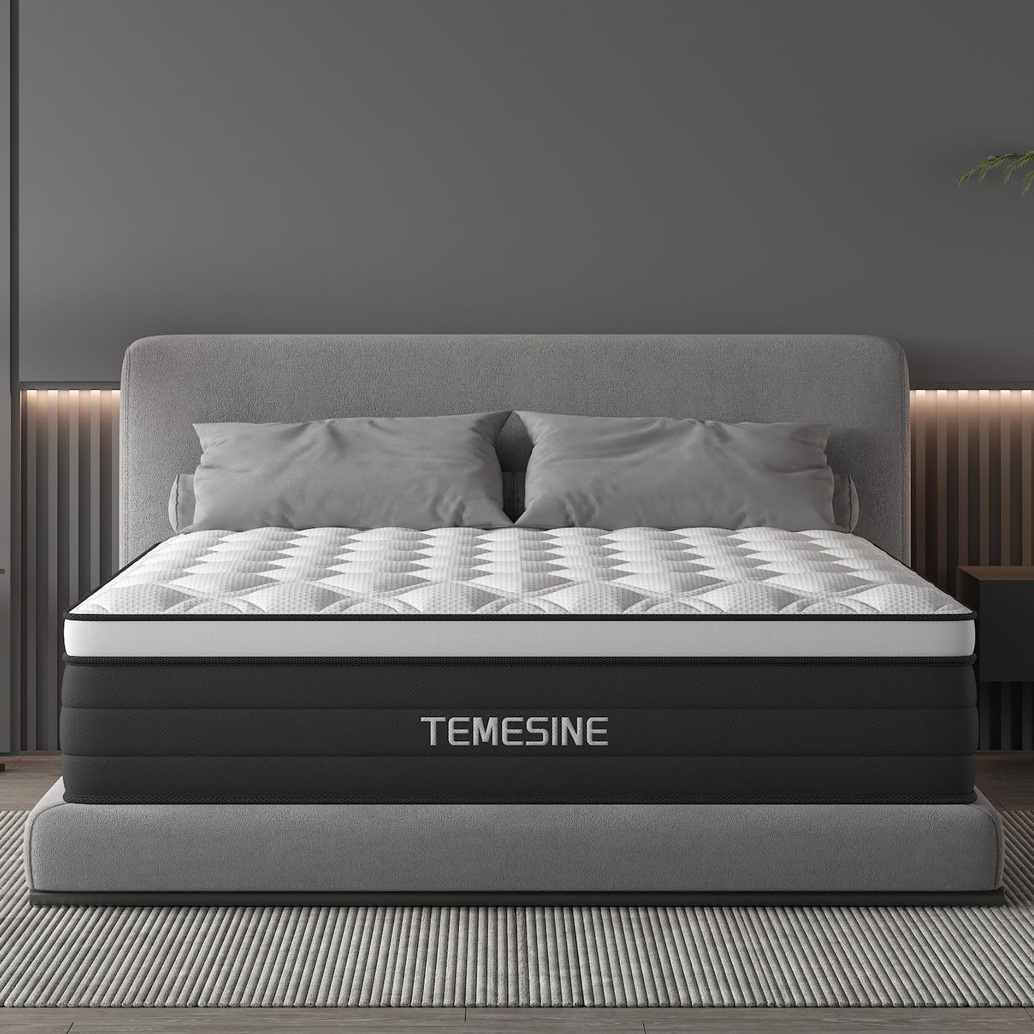 Full Size Mattress, 14 Inch Hybrid Mattress in a Box with Individual Pocket Spring, Gel Memory Foam and Euro Top, Medium Firm Feel with Motion Isolation, Pressure Relief, Edge Support, Black Full 14 Inch