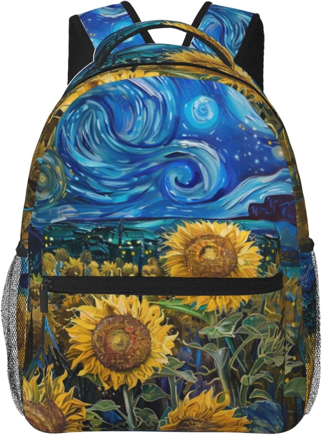 Sunflower Backpack Gifts for Girls Boys Kids Teens, Travel Backpacks Laptop Rucksack, Bookbag, Starry Night Art Sunflower Field Back Pack Accessories Bags for School, Work, Outdoor Adventures