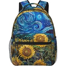 Sunflower Backpack Gifts for Girls Boys Kids Teens, Travel Backpacks Laptop Rucksack, Bookbag, Starry Night Art Sunflower Field Back Pack Accessories Bags for School, Work, Outdoor Adventures