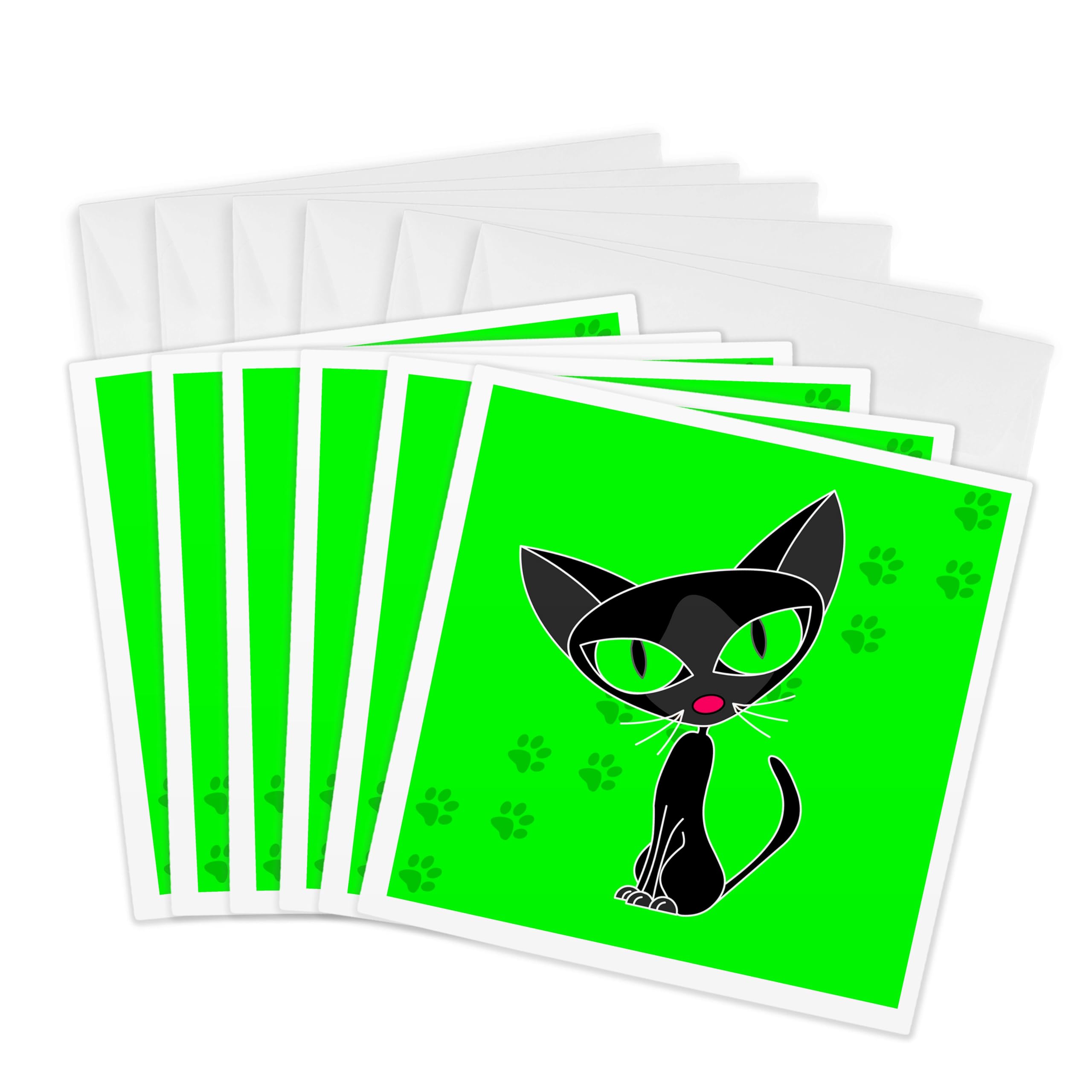3Drose Fancy Feline Black Cat Pawprint Design - Greeting Cards, 6 by 6-inches, Set of 6 (gc_6375_1)