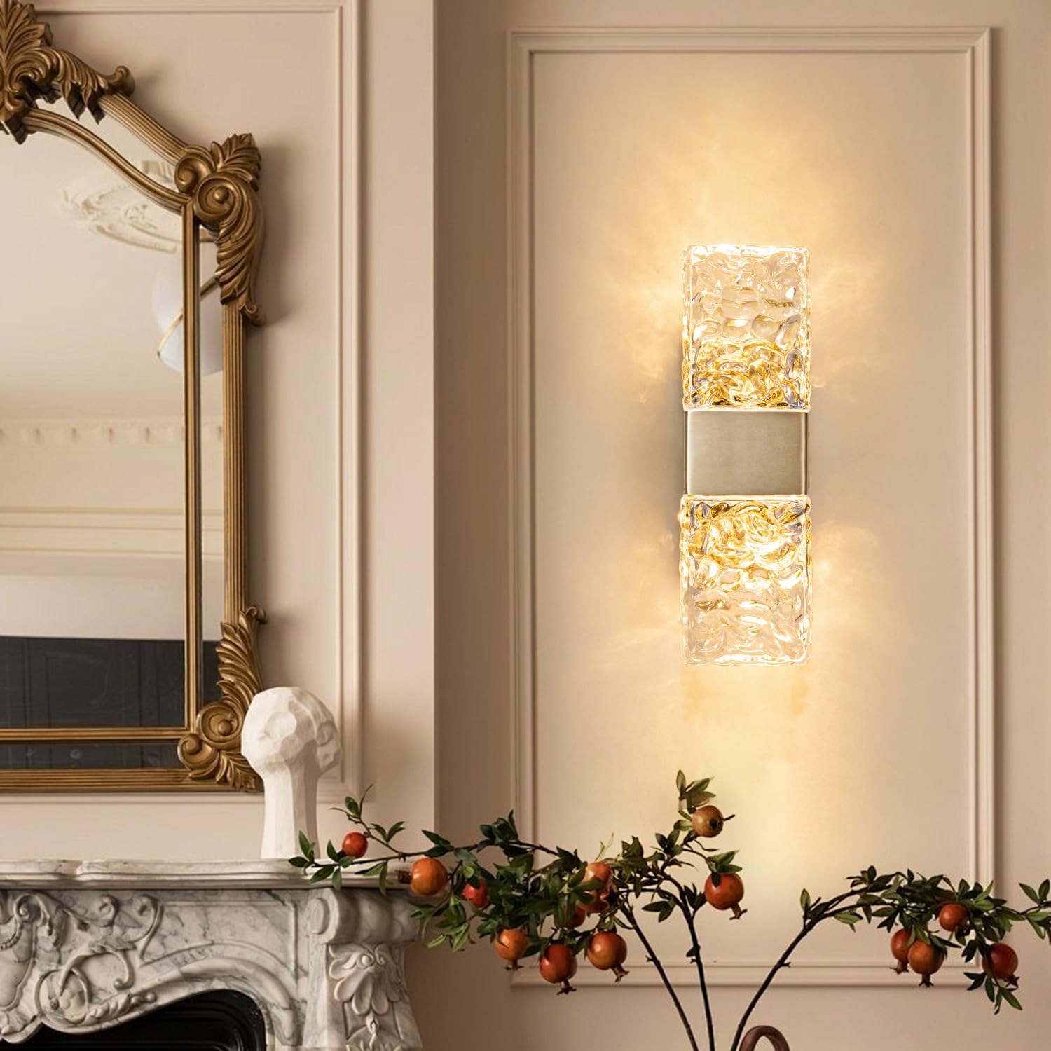 zhxinashu LED-Wandleuchte Innen, Goldene Wasserwellen-Wandlampe, Warmweiß | LED 5W, Modern Luxuriös, Leuchtmittel enthalten (nicht austauschbar), Kristall-Lampe für Nachttisch, Wohnzimmer und Flur