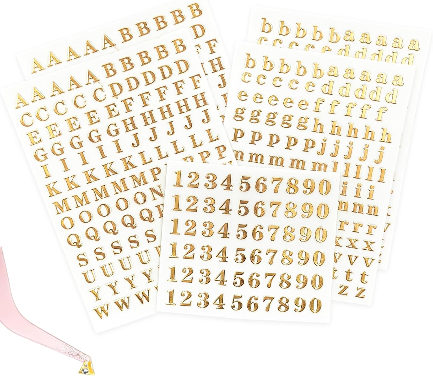 Small Letter Stickers,Gold Vinyl Letter Stickers & Alphabet Numbers Set,640Pcs Self Adhesive Small Letters for Graduation Cap,Notebooks,Classroom Decor