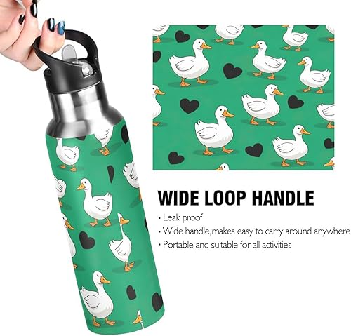 Miniatura 4 de Cartoon White Ducks Green Stainless Steel Water Bottle 20 Oz Leakproof Water Bottles, BPA-Free Sport Water Bottle Insulated