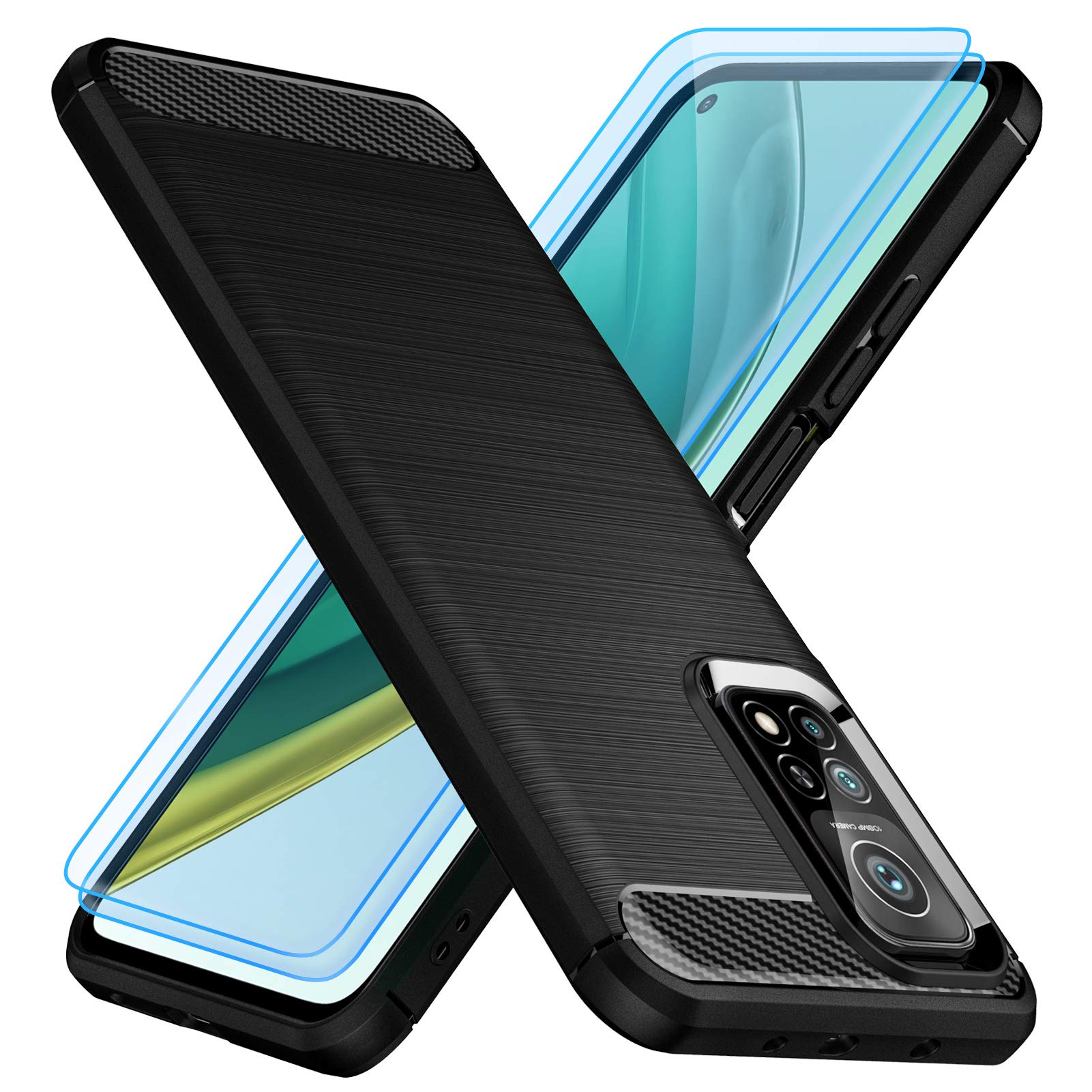 Coque + Verre Trempé Pour Xiaomi Mi 10T/10T Pro – TPU Flexible Fibre Carbone, Protection Chocs – Noir - 5