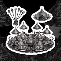 Vista 8 de Alisveristime Juego de té turco hecho a mano Zamzam para servir vasos, platillo, bandeja y cuchara (negro auténtico)